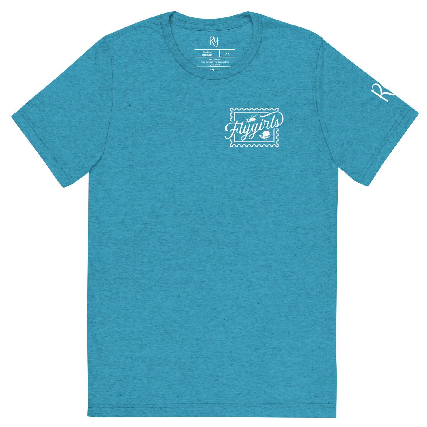 Flygirls Stamp Tri-Blend Short Sleeve Tee with Back Design (White Front)