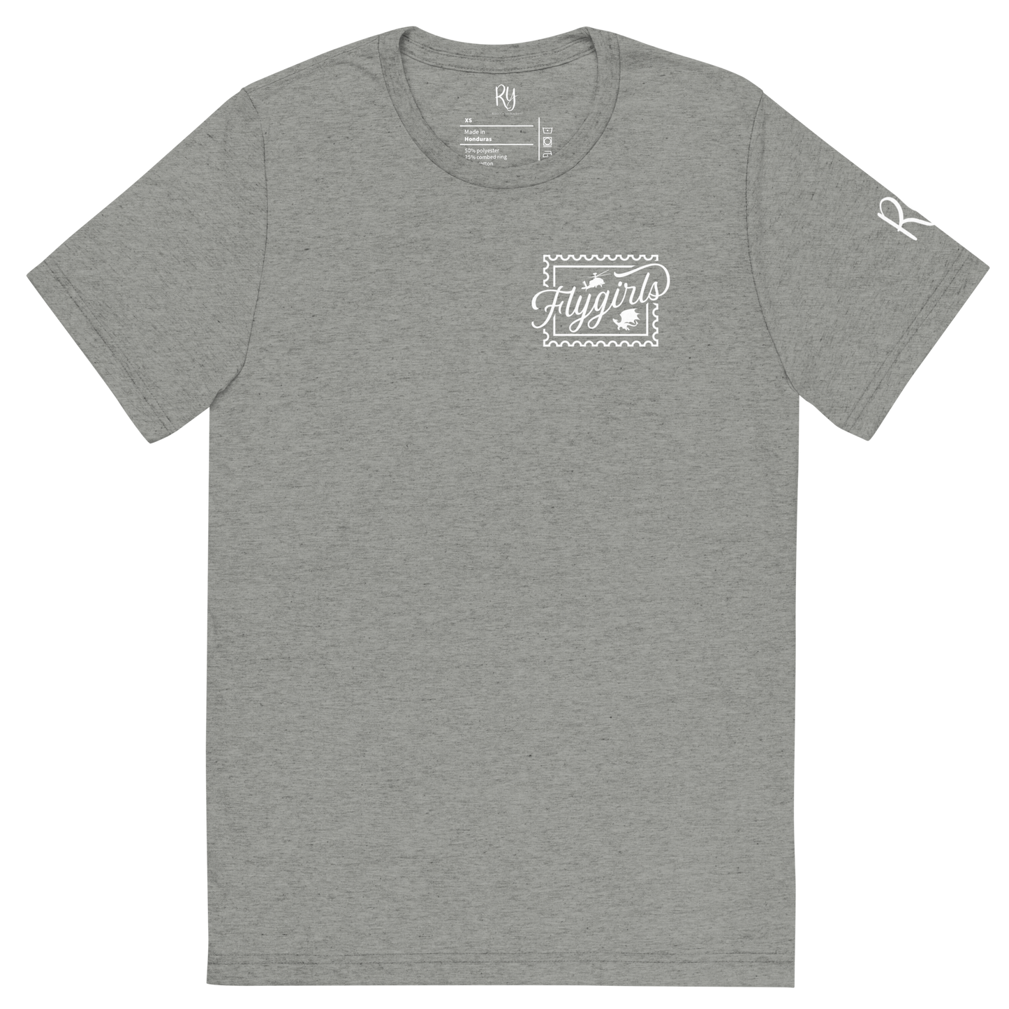 Flygirls Stamp Tri-Blend Short Sleeve Tee with Back Design (White Front)