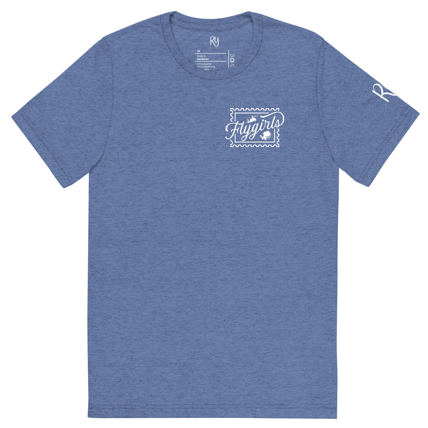Flygirls Stamp Tri-Blend Short Sleeve Tee with Back Design (White Front)