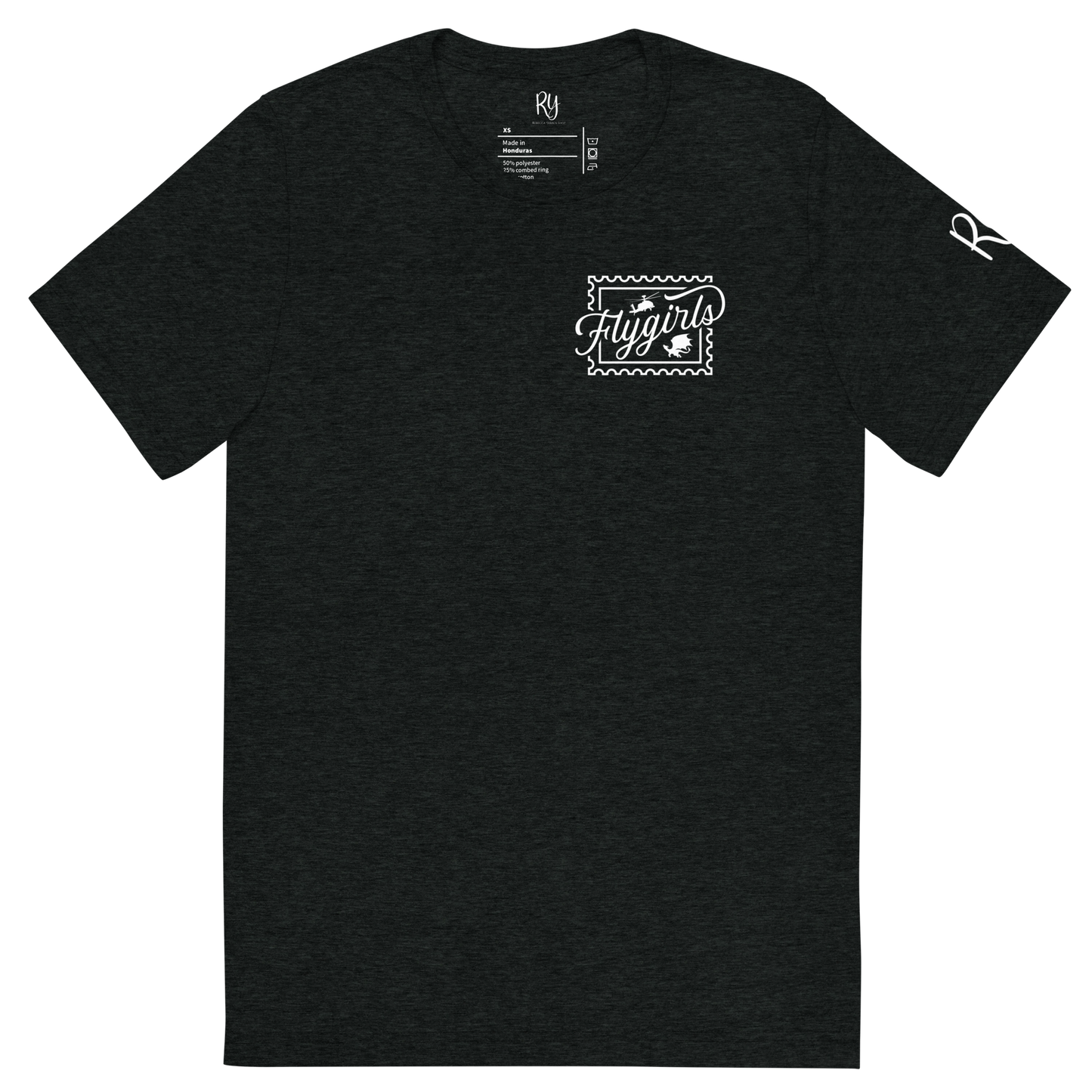 Flygirls Stamp Tri-Blend Short Sleeve Tee with Back Design (White Front)