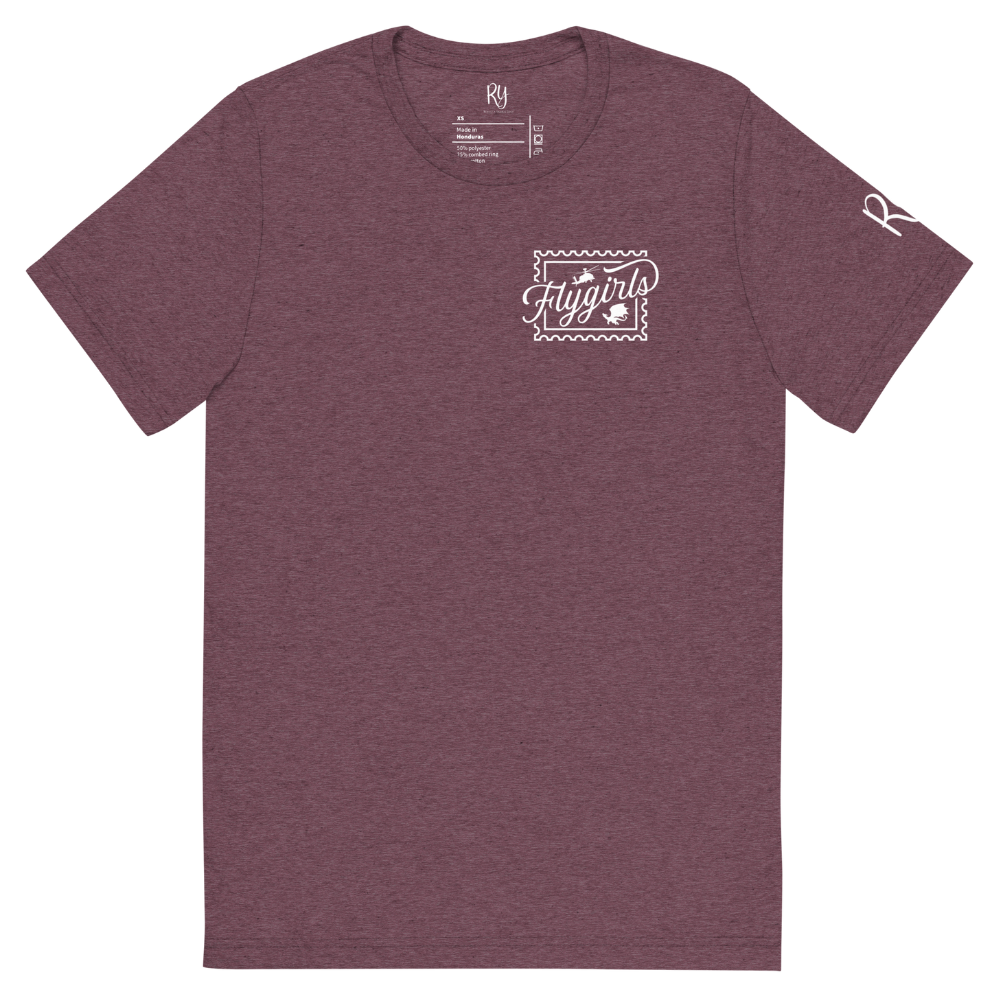Flygirls Stamp Tri-Blend Short Sleeve Tee with Back Design (White Front)