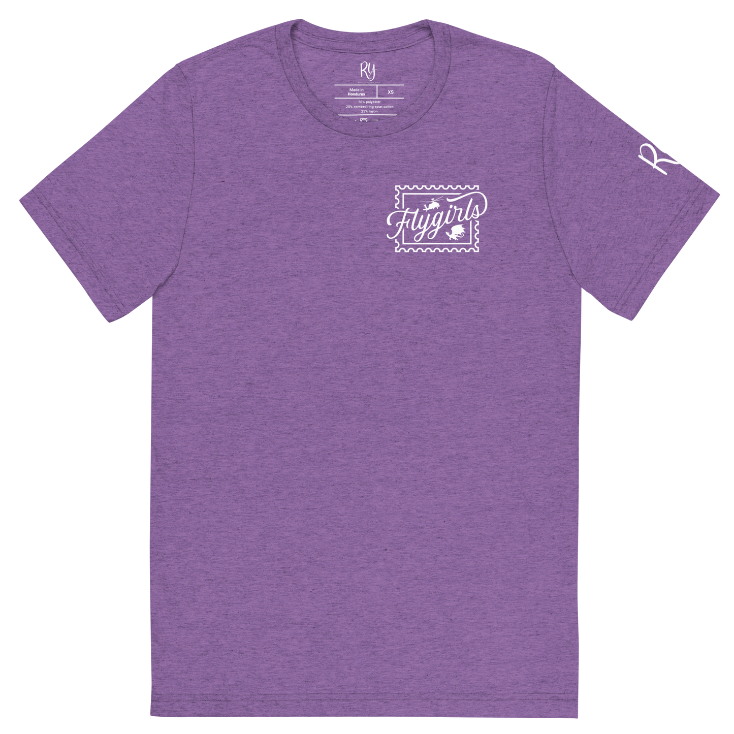 Flygirls Stamp Tri-Blend Short Sleeve Tee with Back Design (White Front)
