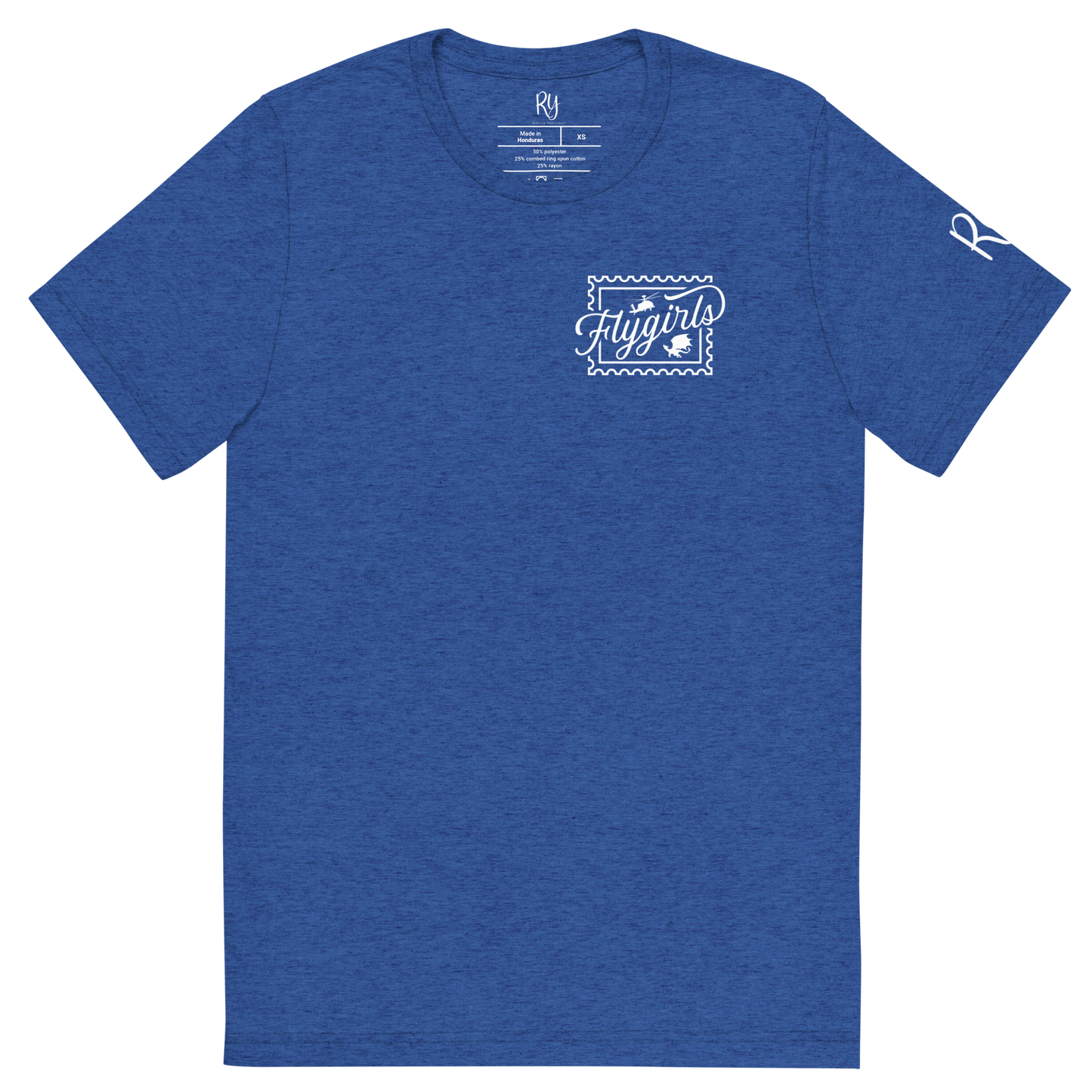 Flygirls Stamp Tri-Blend Short Sleeve Tee with Back Design (White Front)