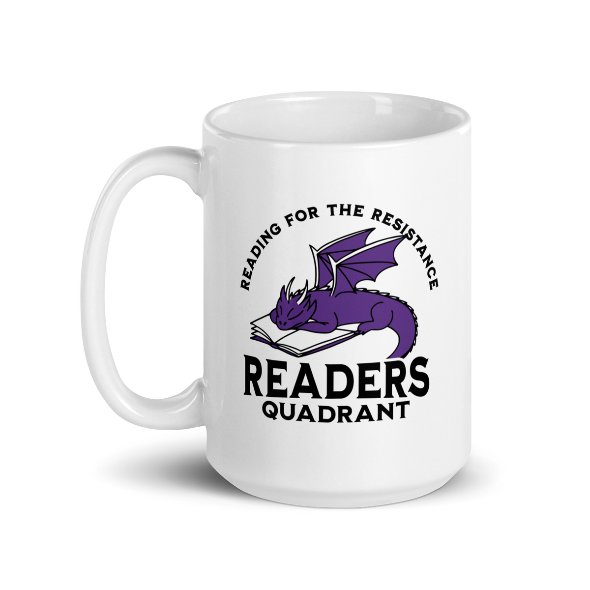 Readers Quadrant Resistance White Glossy 15 oz Mug (Purple Dragon