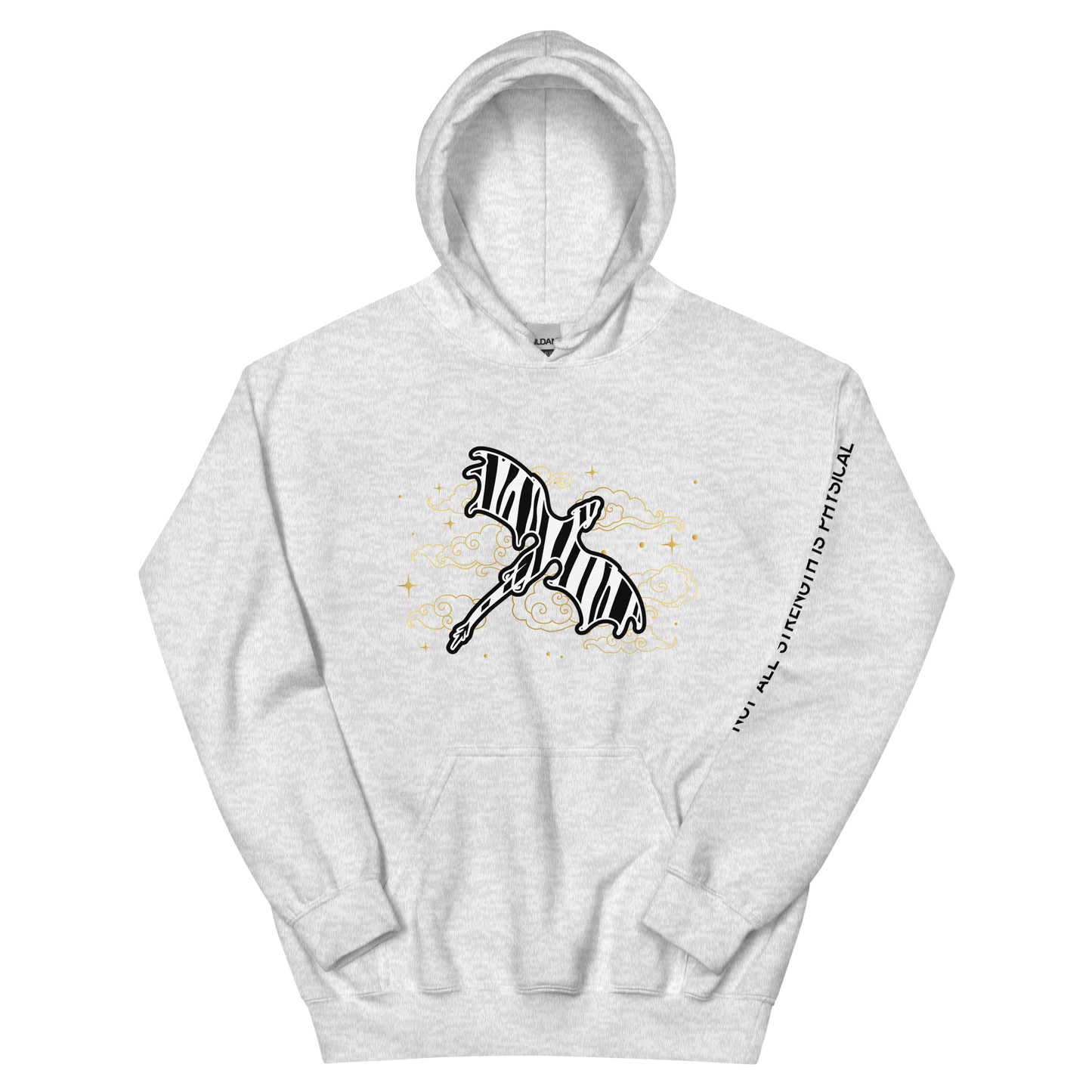 Starry Zebra Dragon Unisex Heavy Blend Hoodie with Sleeve Detail (Black Text)