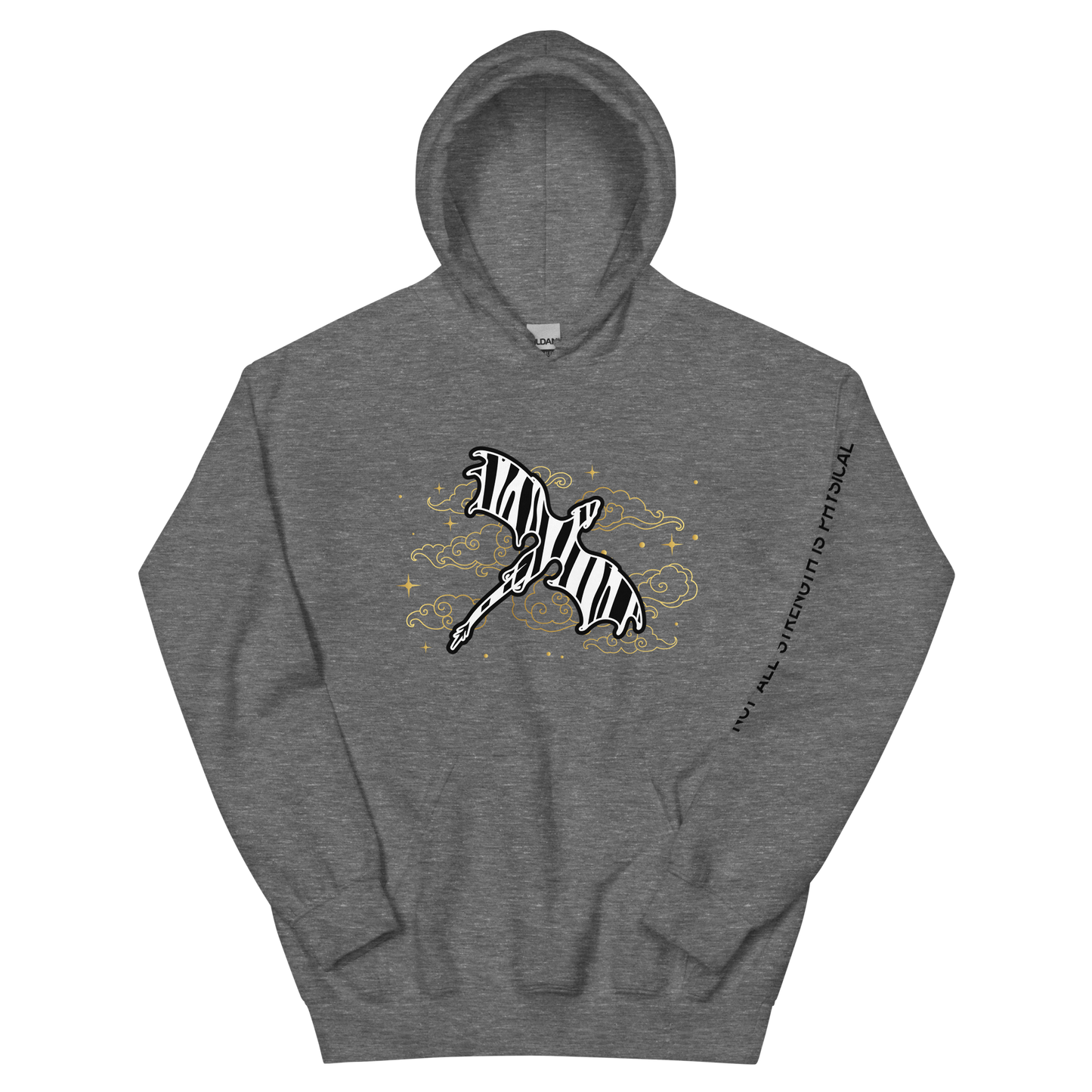 Starry Zebra Dragon Unisex Heavy Blend Hoodie with Sleeve Detail (Black Text)