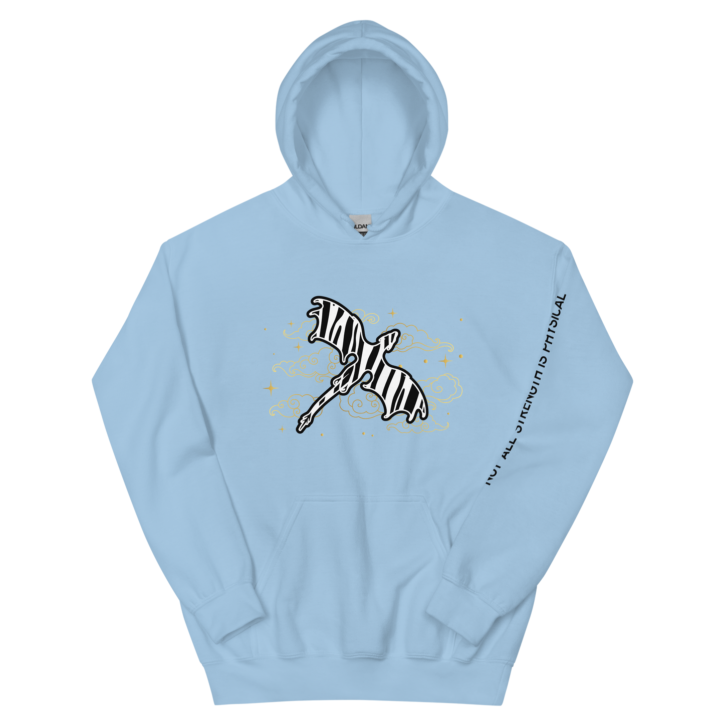 Starry Zebra Dragon Unisex Heavy Blend Hoodie with Sleeve Detail (Black Text)