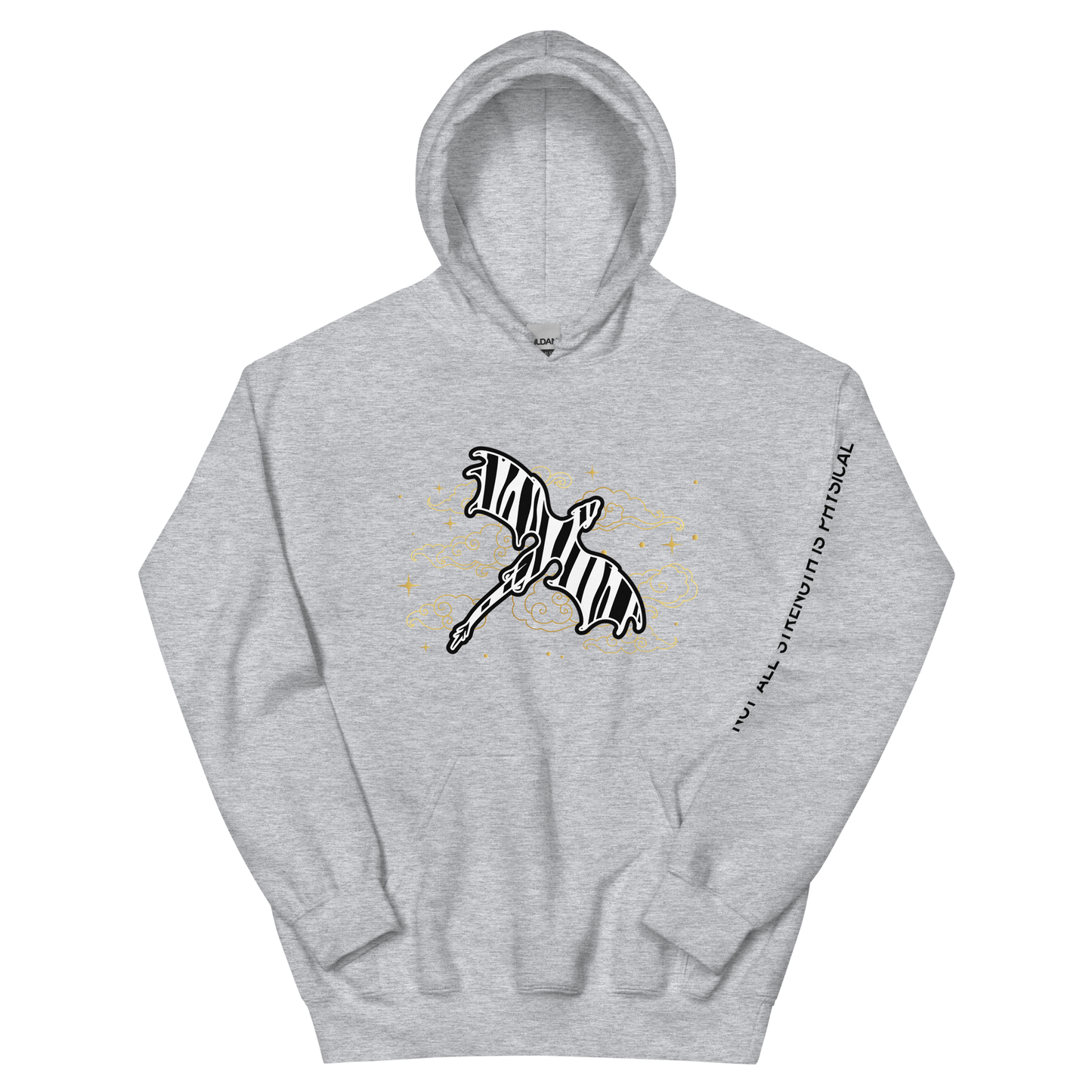 Starry Zebra Dragon Unisex Heavy Blend Hoodie with Sleeve Detail (Black Text)