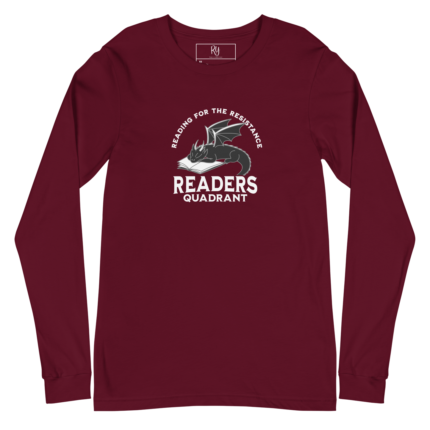 Readers Quadrant Resistance Unisex Long Sleeve Tee (White Text, Black Dragon)