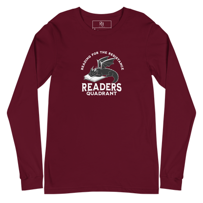 Readers Quadrant Resistance Unisex Long Sleeve Tee (White Text, Black Dragon)