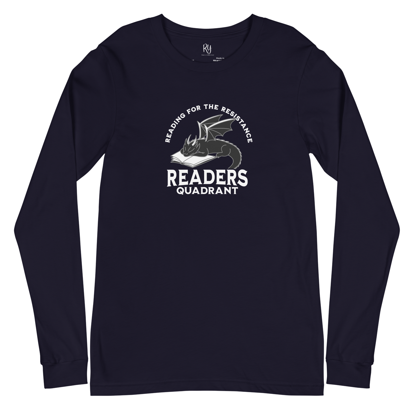 Readers Quadrant Resistance Unisex Long Sleeve Tee (White Text, Black Dragon)