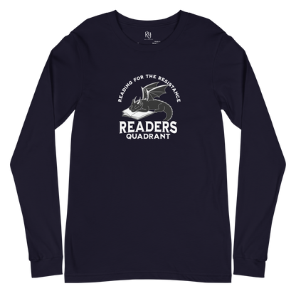 Readers Quadrant Resistance Unisex Long Sleeve Tee (White Text, Black Dragon)