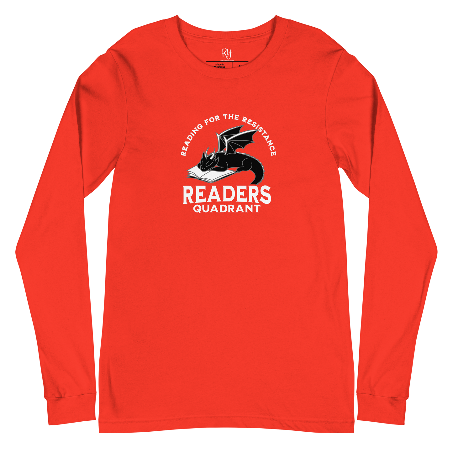 Readers Quadrant Resistance Unisex Long Sleeve Tee (White Text, Black Dragon)