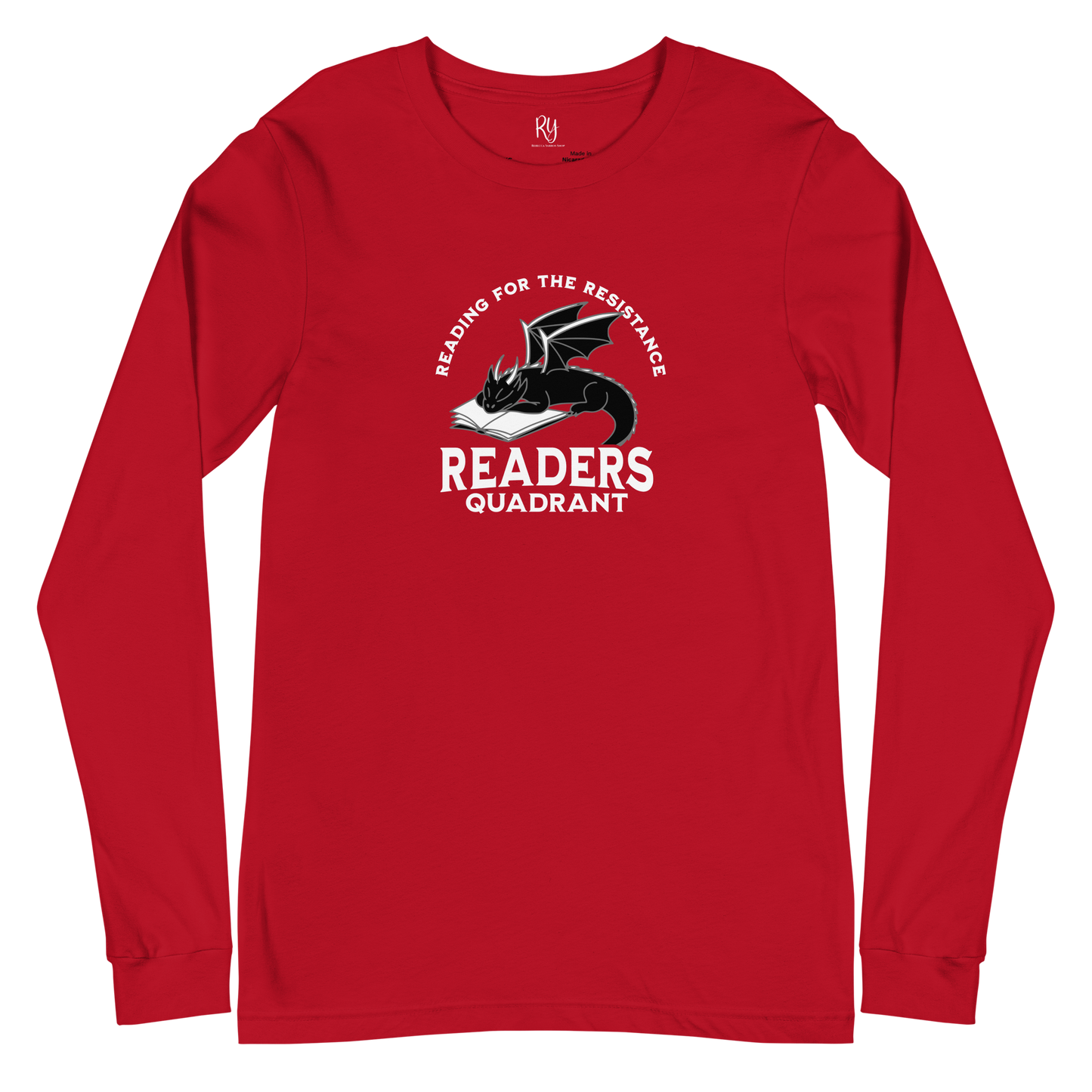 Readers Quadrant Resistance Unisex Long Sleeve Tee (White Text, Black Dragon)