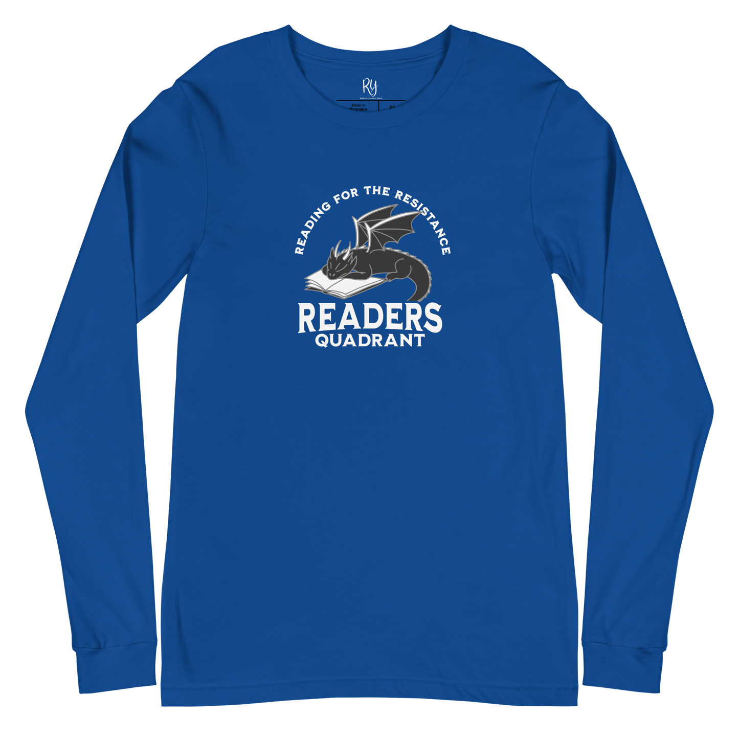 Readers Quadrant Resistance Unisex Long Sleeve Tee (White Text, Black Dragon)