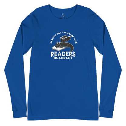 Readers Quadrant Resistance Unisex Long Sleeve Tee (White Text, Black Dragon)