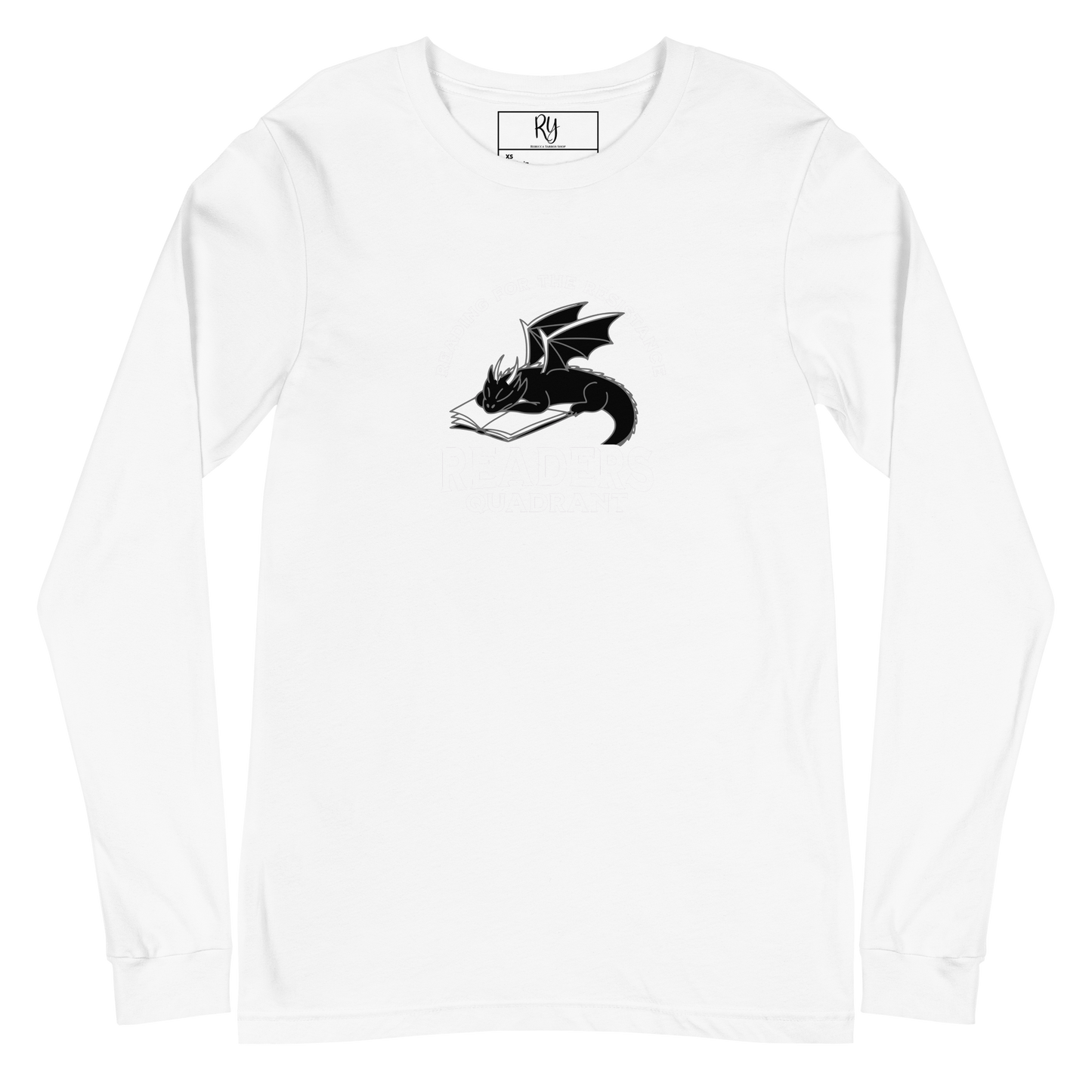 Readers Quadrant Resistance Unisex Long Sleeve Tee (White Text, Black Dragon)
