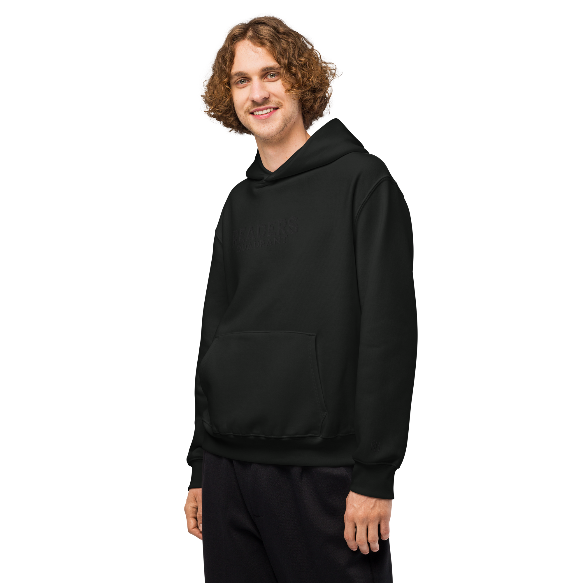 Readers Quadrant Embroidered Oversized Heavyweight Hoodie (Black