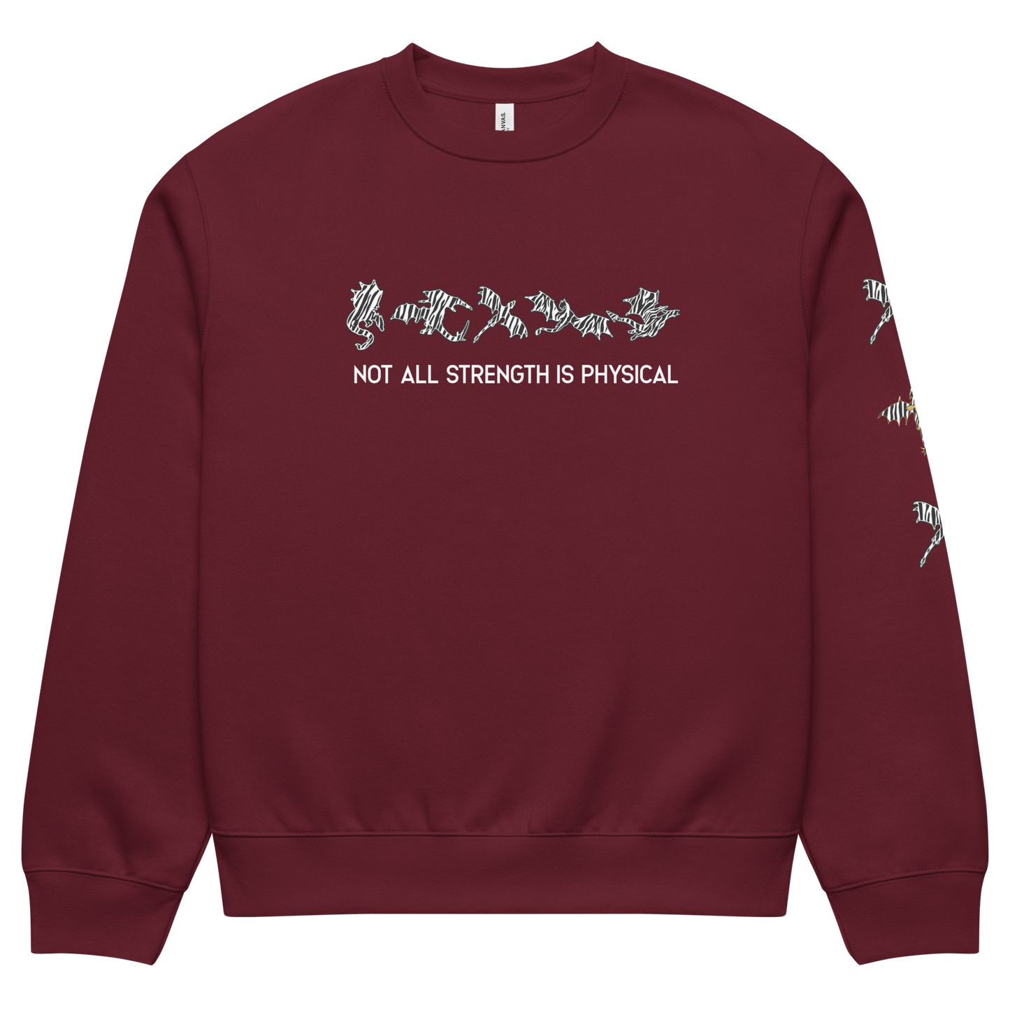 Zebra Riot Unisex Oversized Heavyweight Crewneck Sweatshirt with Sleeve Detail (White Text)