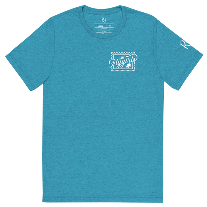 Flygirls Stamp Tri-Blend Short Sleeve Tee with Back Design (White Front)