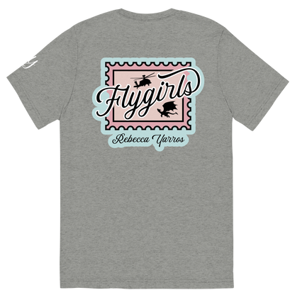 Flygirls Stamp Tri-Blend Short Sleeve Tee with Back Design (White Front)