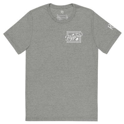 Flygirls Stamp Tri-Blend Short Sleeve Tee with Back Design (White Front)