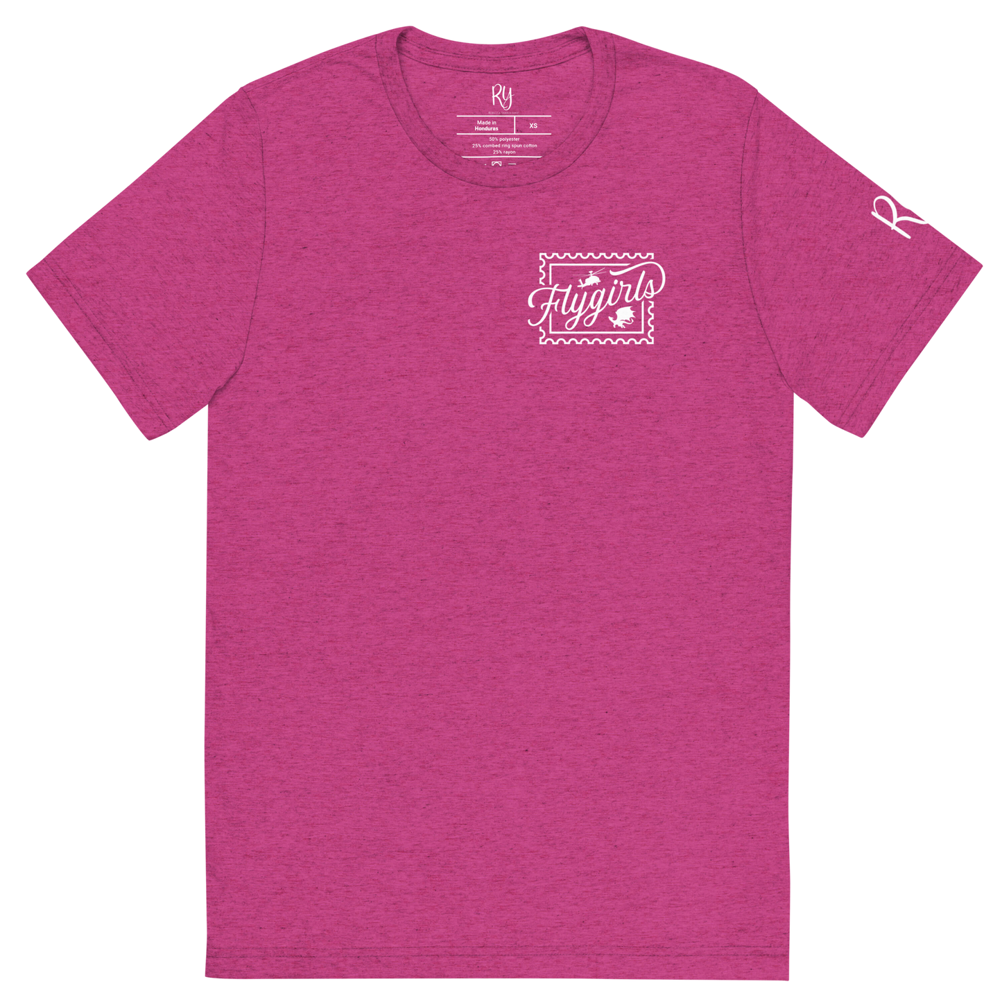 Flygirls Stamp Tri-Blend Short Sleeve Tee with Back Design (White Front)