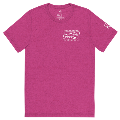 Flygirls Stamp Tri-Blend Short Sleeve Tee with Back Design (White Front)
