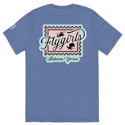Flygirls Stamp Tri-Blend Short Sleeve Tee with Back Design (White Front)