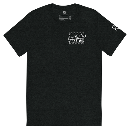 Flygirls Stamp Tri-Blend Short Sleeve Tee with Back Design (White Front)