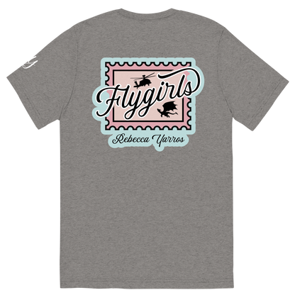 Flygirls Stamp Tri-Blend Short Sleeve Tee with Back Design (White Front)
