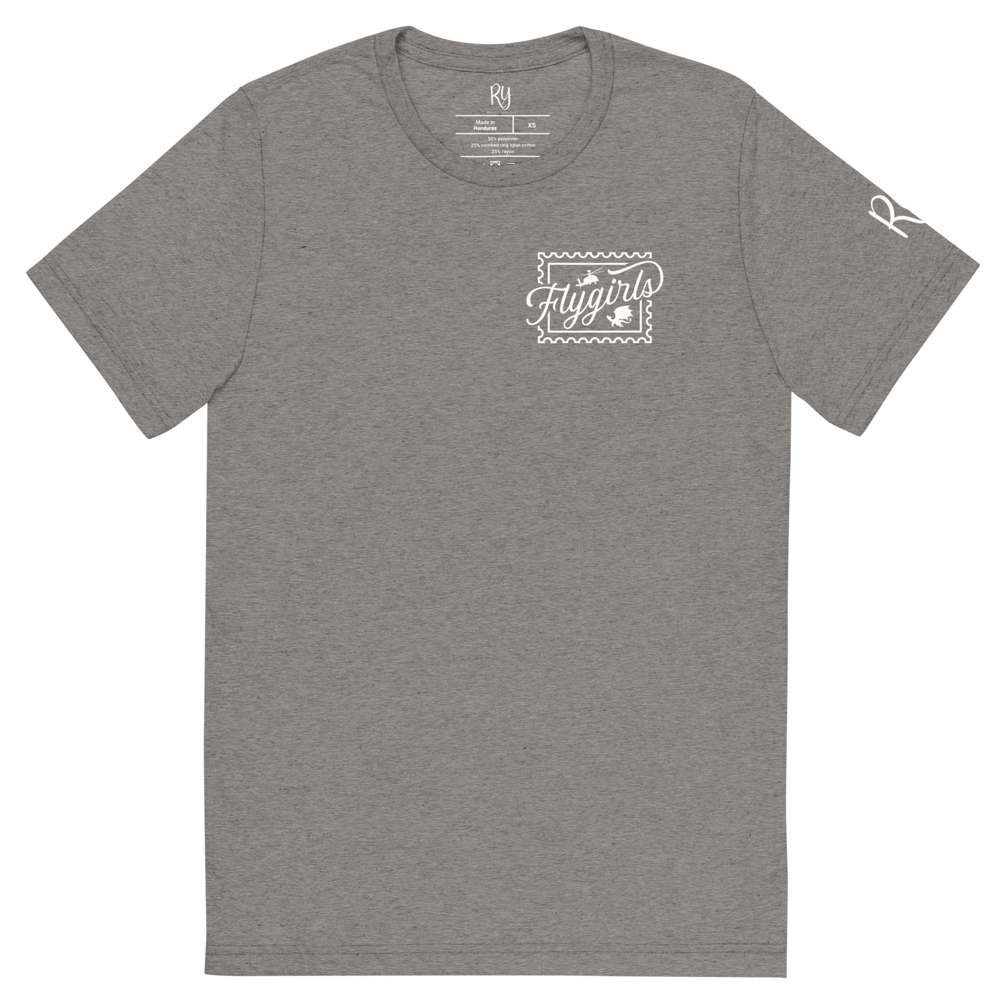 Flygirls Stamp Tri-Blend Short Sleeve Tee with Back Design (White Front)