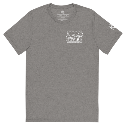 Flygirls Stamp Tri-Blend Short Sleeve Tee with Back Design (White Front)