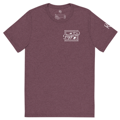Flygirls Stamp Tri-Blend Short Sleeve Tee with Back Design (White Front)