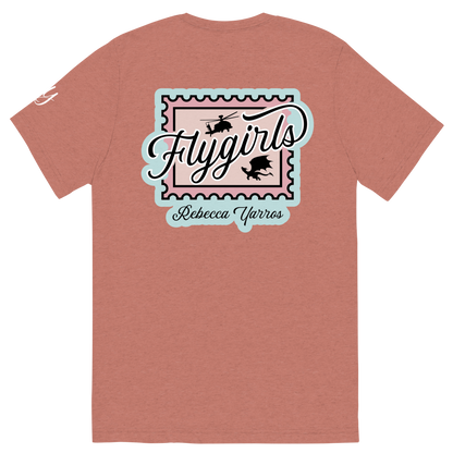 Flygirls Stamp Tri-Blend Short Sleeve Tee with Back Design (White Front)