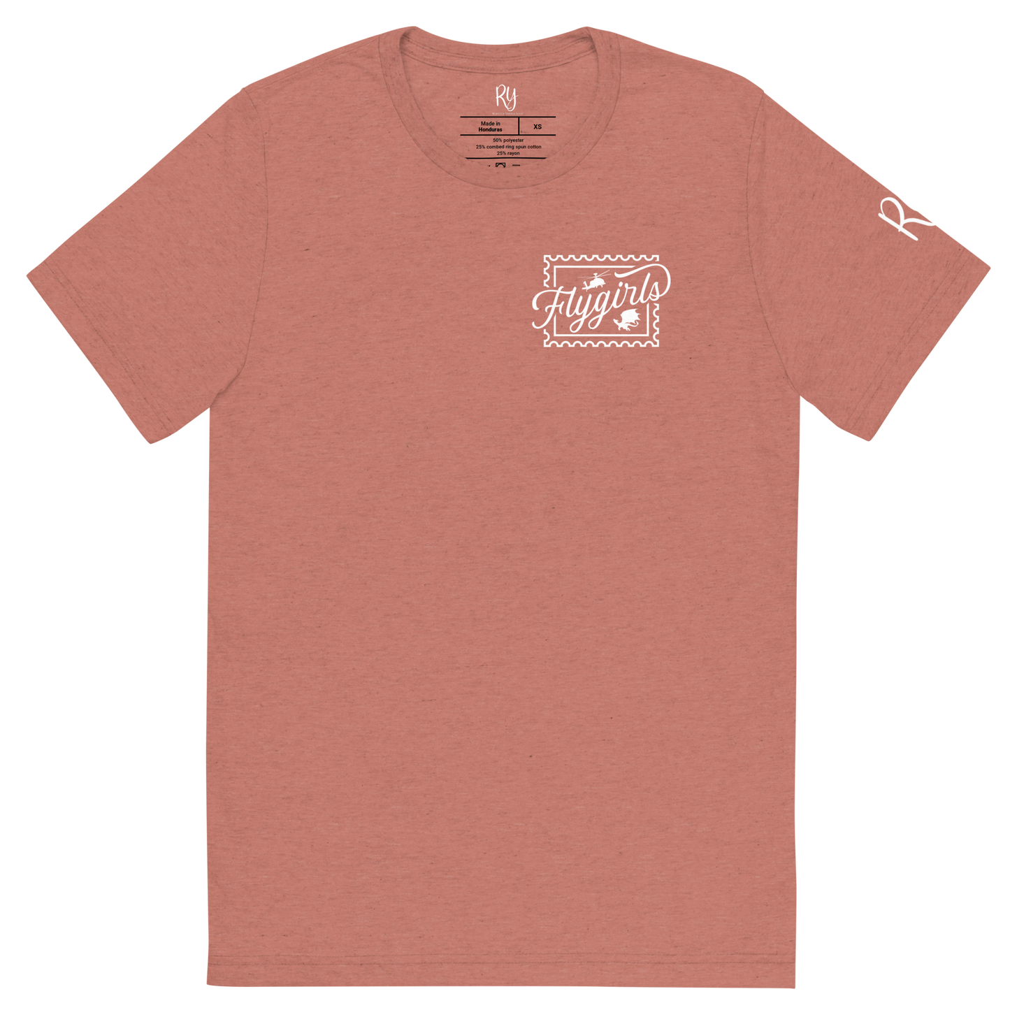 Flygirls Stamp Tri-Blend Short Sleeve Tee with Back Design (White Front)