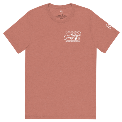 Flygirls Stamp Tri-Blend Short Sleeve Tee with Back Design (White Front)