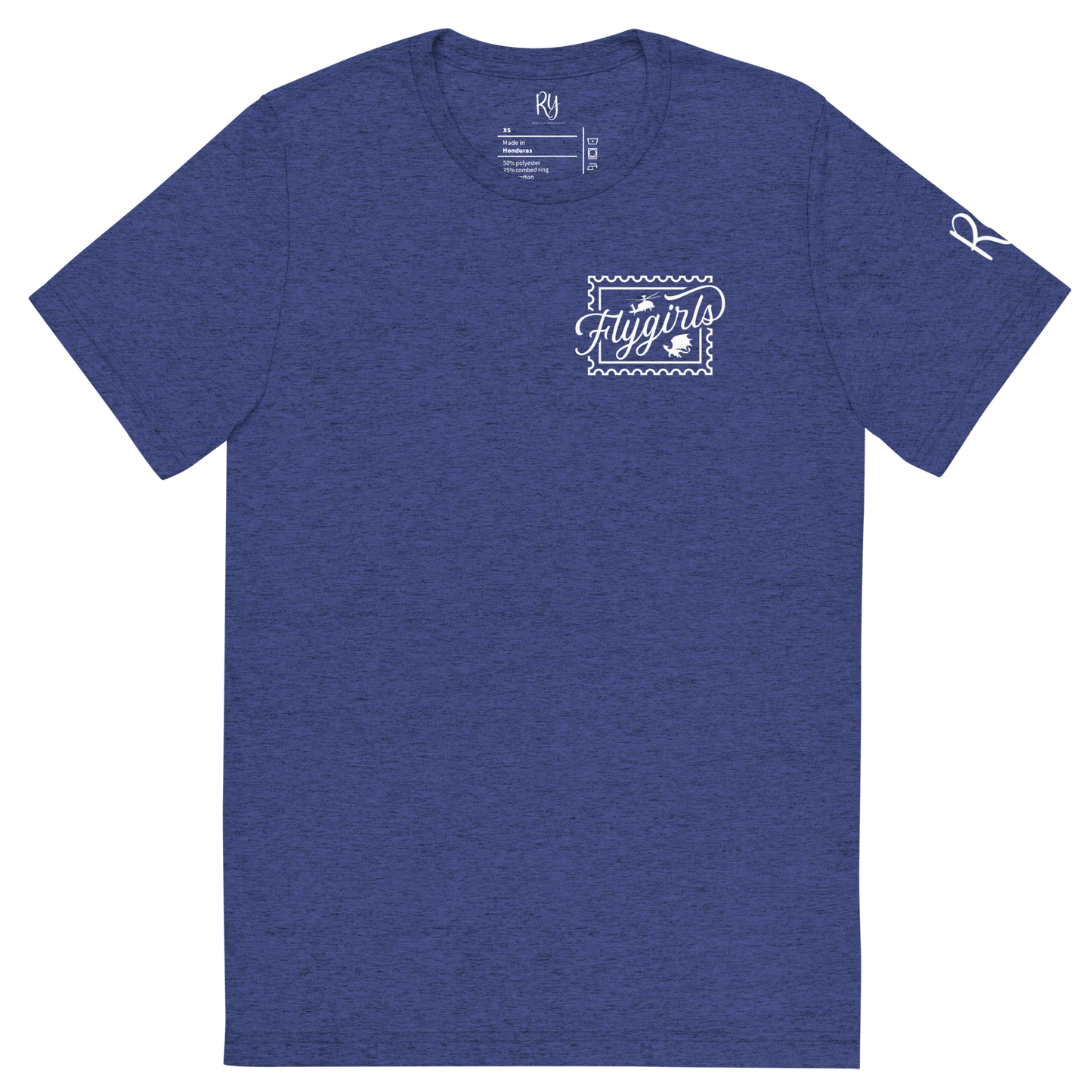 Flygirls Stamp Tri-Blend Short Sleeve Tee with Back Design (White Front)