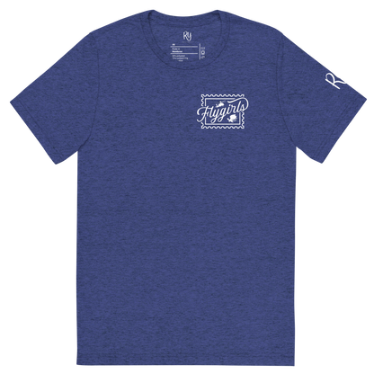 Flygirls Stamp Tri-Blend Short Sleeve Tee with Back Design (White Front)