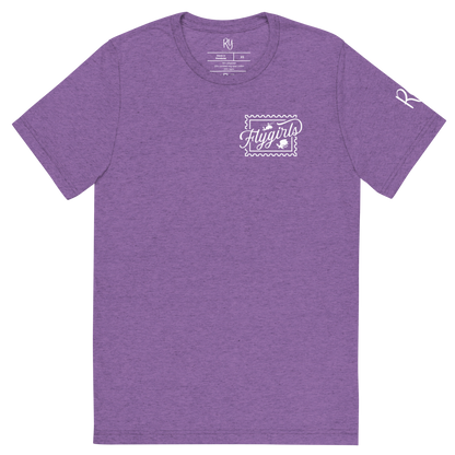 Flygirls Stamp Tri-Blend Short Sleeve Tee with Back Design (White Front)