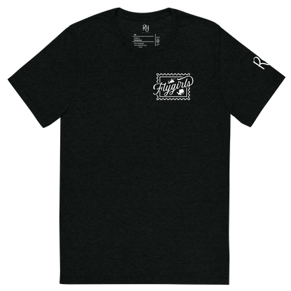Flygirls Stamp Tri-Blend Short Sleeve Tee with Back Design (White Front)