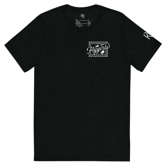 Flygirls Stamp Tri-Blend Short Sleeve Tee with Back Design (White Front)