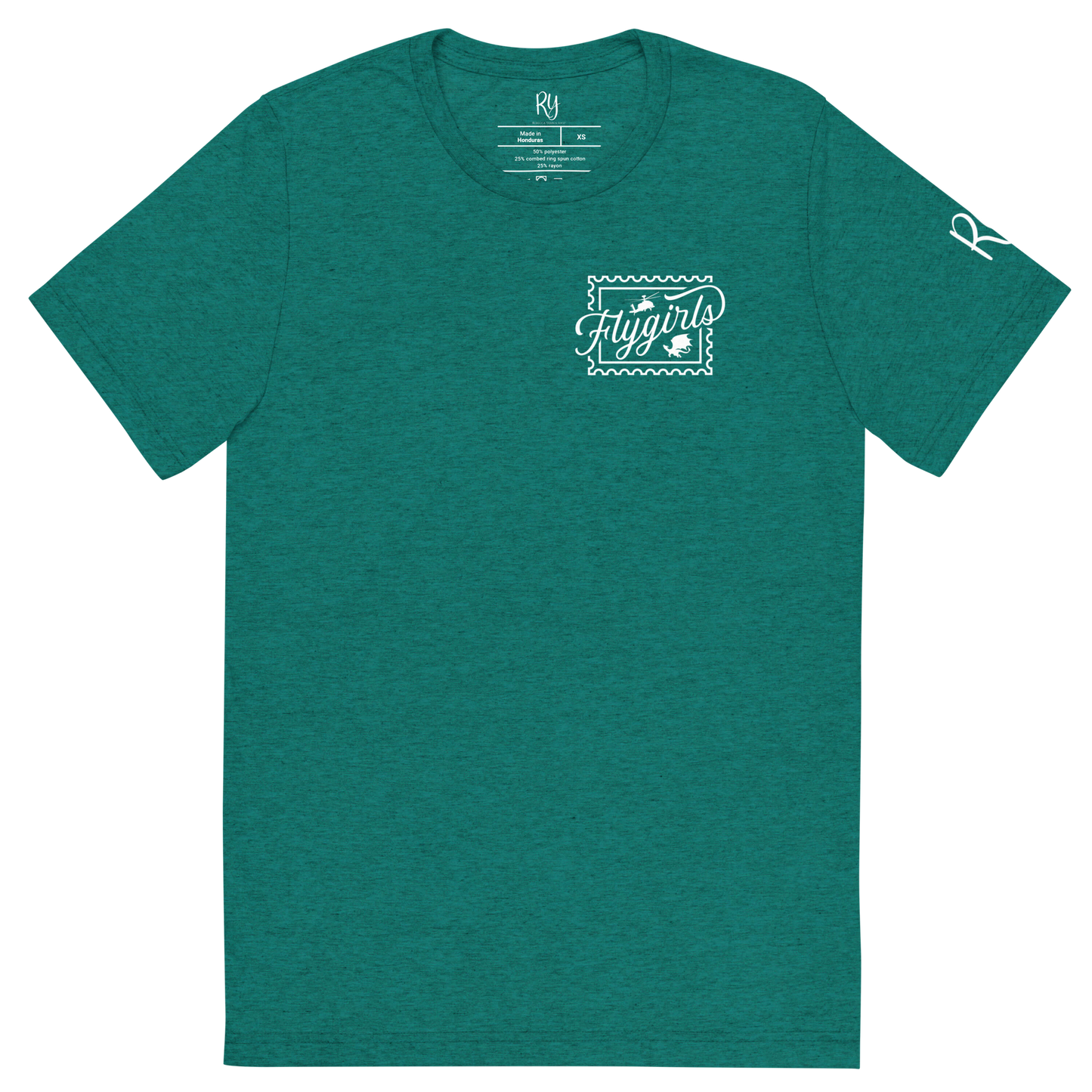 Flygirls Stamp Tri-Blend Short Sleeve Tee with Back Design (White Front)