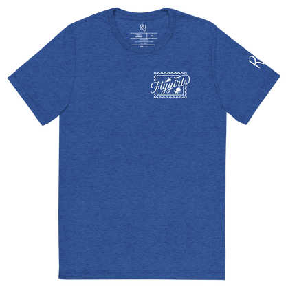 Flygirls Stamp Tri-Blend Short Sleeve Tee with Back Design (White Front)